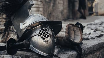 jousting helmet and glove