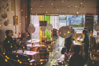 Warm scene of people at Foodhall