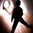 A boy in a tunnel