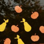 poem: photo of cut out paper apples and pears