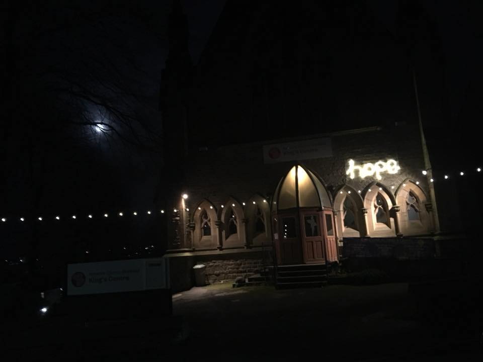Supermoon and a church with 'hope' written on it