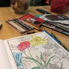 colouring book and colouring pencils